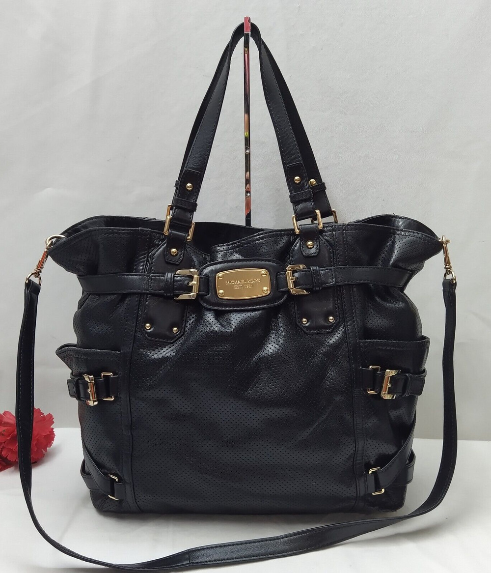 Michael Kors Black Leather Double Handles Satchel Shoulder Bag